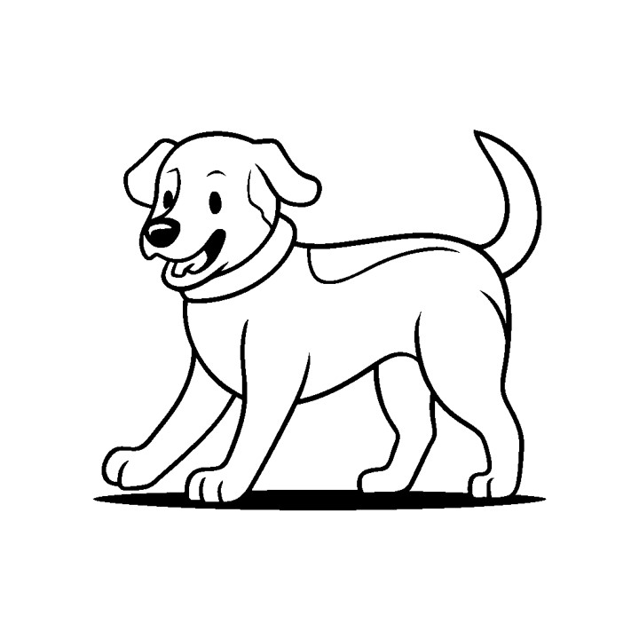 Dessin au crayon en noir et blanc style cartoon d'un chien pour coloriage