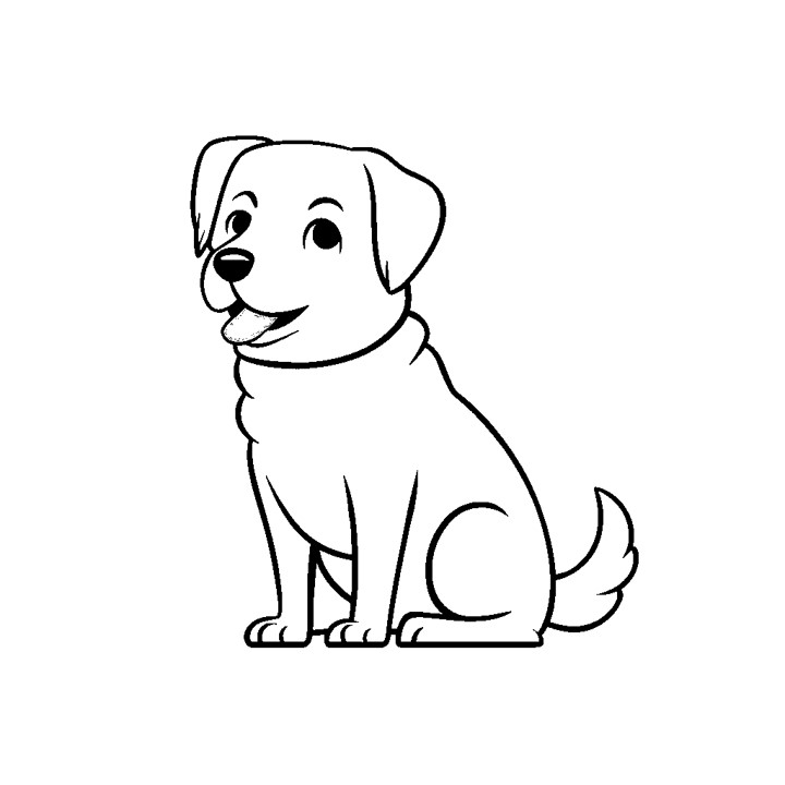 Dessin en noir et blanc d'un chien qui tire la langue en positions assise