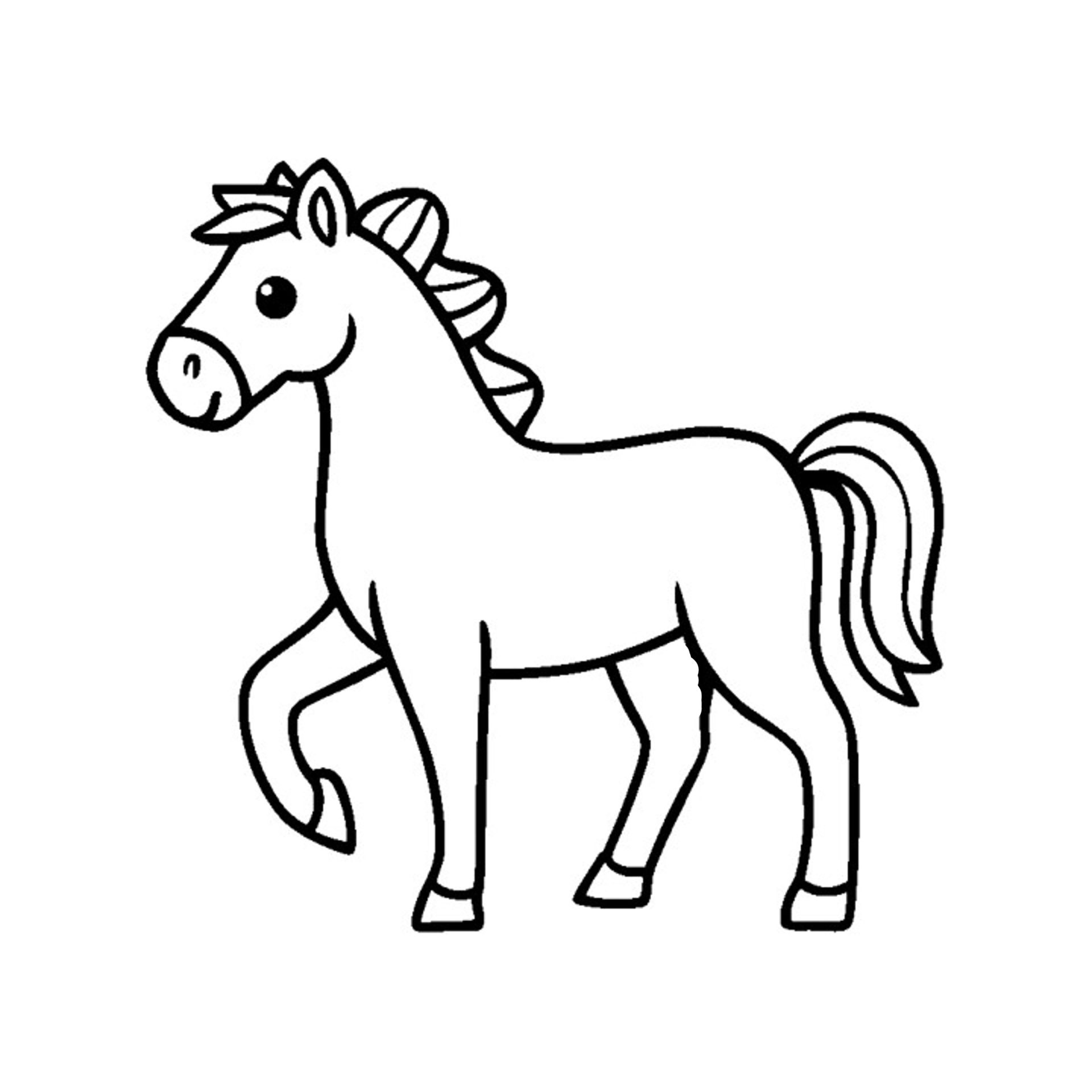 Dessin en noir blanc d'un cheval mignon avec le pied droit levé