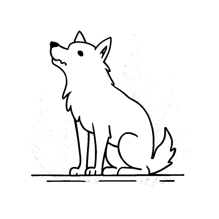 Dessin en noir et blanc facile d'un loup en position assise