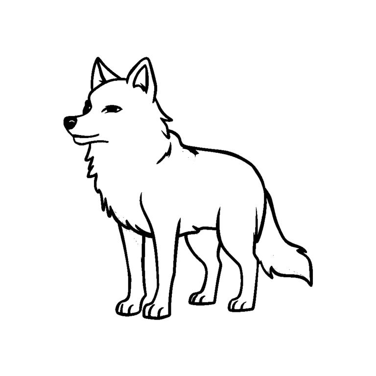 Dessin de loup simple et facile. Fond blanc contour noir