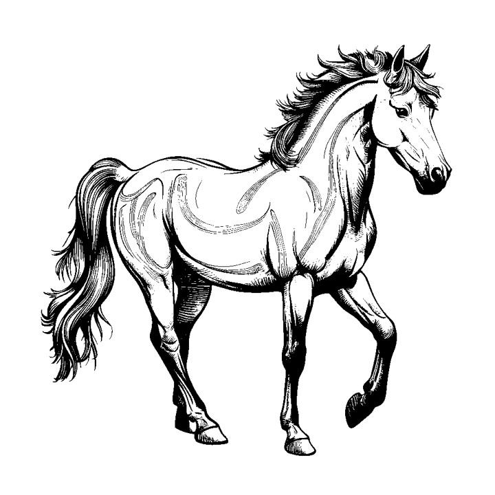 Dessin en noir et blanc réaliste d'un cheval