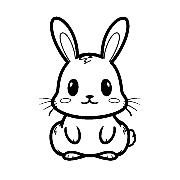 Dessin en noir et blanc d'un lapin simple et style kawaii, sans trop de détails ni ombres. Il s'agit d'une représentation graphique ou iconique d'un lapin.